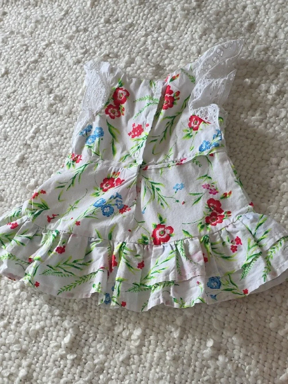 Janie and Jack White Floral Baby Dress with Red and Blue Blooms 3-6 m